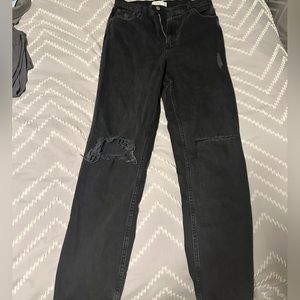 Black Abercrombie jeans- 90s straight ultra high rise jeans with knee rips